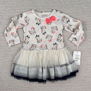 Petit Lem Dress Girls 9M Ivory Poodle Dog‎ Tulle Skirted Layered Long Sleeve